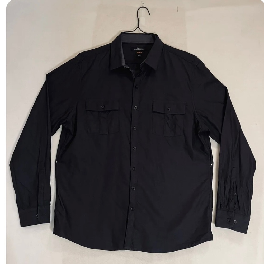 MARC ANTHONY Mens Shirt Size XL Slim Fit Black  Double Front Pocket Long Sleeve